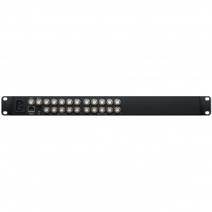 Router video Blackmagic Videohub 10x10 12G cu panou de control frontal display LCD color butoane si spin knob electronic