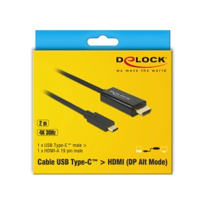 Cablu Delock USB-C la HDMI, DP Alt Mode. 4K 30Hz, 2m, Negru