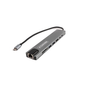 Caruba CUSB 10, Hub USB-C 8-in-1, 2x USB A + 1x HDMI 4K/30Hz + 1x RJ45 100Mbps + SD/Micro SD