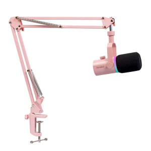 Feelworld PM1-AS-P Roz, Microfon Dinamic Cardioid, RGB, XLR si USB-C, brat articulat