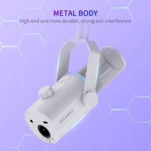 Feelworld PM1-XS-W Alb, Microfon Dinamic Cardioid, RGB, XLR si USB-C