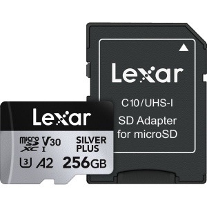 Lexar microSDXC Silver Plus 256GB, 1066x UHS-I/U3/A2/4K, R205/W150 (V30) - Card de memorie pentru 4K UHD