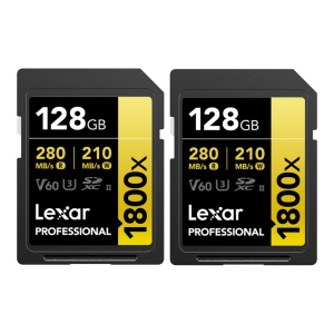 Lexar SDXC Pro Gold 128GB, 1800x UHS-II, R280/W210, V60 - Card de memorie (2 pack)