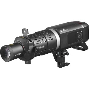 Proiector blit Godox AD-FP-36° montat pe blitz studio cu gobo inclus