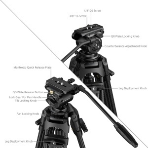 SmallRig 5443, Trepied video din Carbon, 186cm, sarcina 8kg