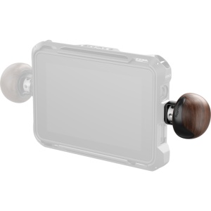Mâner lateral SmallRig 5926 Mini Wooden Side Handle montat pe o cușcă de cameră mirrorless