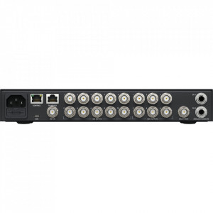 Mixer video regie live Blackmagic Design ATEM 1 M/E Constellation HD panou frontal cu ecran LCD butoane iluminate si panou conectori spate 3G-SDI