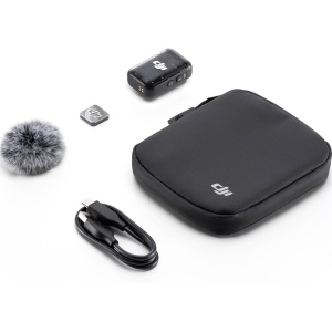 DJI Mic 2, TX 2.4 GHz, Transmitator microfon wireless, Clip-On, cu microfon incorporat, Negru