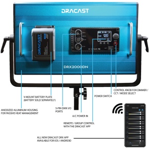 Dracast X Series LED2000, Panou LED Daylight, 51.3 x 31 cm, 120W
