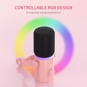 Feelworld PM1-XS-P Roz, Microfon Dinamic Cardioid, RGB, XLR si USB-C