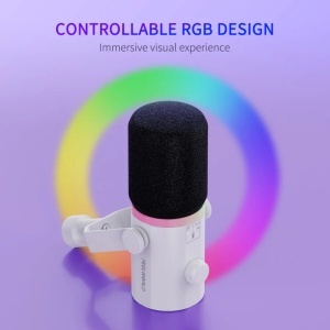 Feelworld PM1-XS-W Alb, Microfon Dinamic Cardioid, RGB, XLR si USB-C