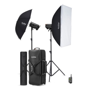 Godox QT400IIIM-C, Kit 2 Blituri QT400IIIM cu stative, softbox si umbrela