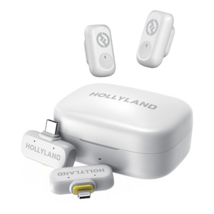 Hollyland Lark A1 Combo, Sistem microfon wireless, 2 persoane, 2.4 GHz, culoare IVORY WHITE