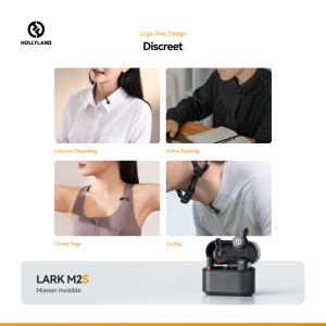 Hollyland Lark M2S Combo, Sistem microfon wireless, 2 persoane, 2.4 GHz, culoare Space Gray
