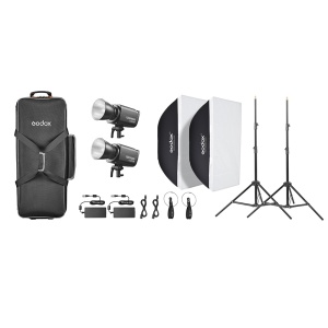 Kit 2 LampI LED RGB Godox Litemons LA200R K2, 220W, Bowens, Stative, Softbox-uri si Geanta Transport