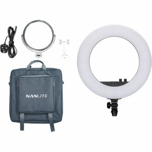 Set complet Nanlite Halo 18 cu lampă circulară, geantă de transport, oglindă și suport de telefon