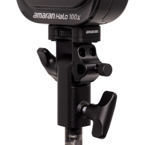 Lampa amaran Halo 100x montată pe stativ cu adaptorul tilt de 1/4 la Baby Pin inclus