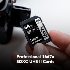 Lexar SDXC Pro , Card de memorie SD 64GB, 1667x, UHS-II, U3, R250/W120, V60