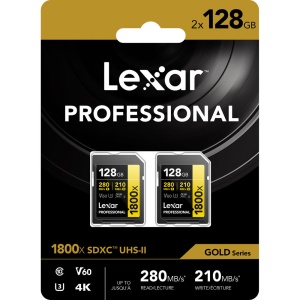 Set 2 buc. Lexar Professional 128GB, 1800x SDXC UHS-II, R280W210, V60 - Card de Memorie