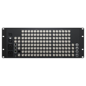 Mixer video live production Ultra HD Blackmagic Design ATEM 4 M/E Constellation 4K Plus panou frontal cu ecran LCD si butoane iluminate si panou spate cu 80 de intrari 12G-SDI