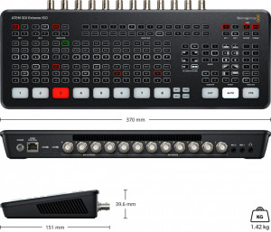 Mixer video Blackmagic Design ATEM SDI Extreme ISO cu panou de control integrat butoane iluminate si conexiuni 3G-SDI spate