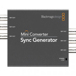 Generator de semnal de referinta video Blackmagic Design Mini Converter Sync Generator cu carcasa metalica si conexiuni BNC