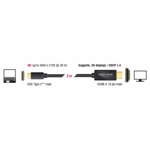 Cablu Delock USB-C la HDMI, 3m, DP Alt Mode. 4K 30Hz, Negru