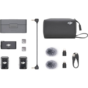 DJI Mic 2, Sistem Microfon Wireless Compact, 2 TX + 1 RX, 2.4 GHz 