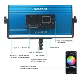 Dracast X Series LED1000, Panou LED RGB, 43.2 x 20.5 cm, 70W