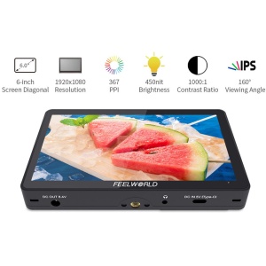 FeelWorld F5PROV4, Monitor Touchscreen On-camera, 6 inch, 450nits, 4K HDMI