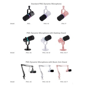 Feelworld PM1-AS-P Roz, Microfon Dinamic Cardioid, RGB, XLR si USB-C, brat articulat