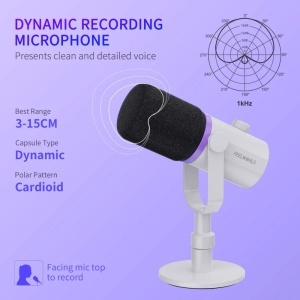 Feelworld PM1-XS-W Alb, Microfon Dinamic Cardioid, RGB, XLR si USB-C