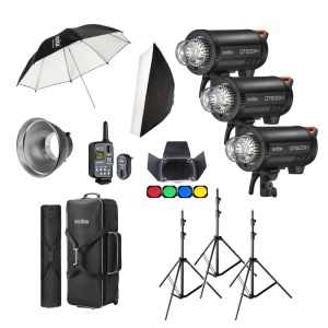 Godox QT600IIIM-D, Kit 3 Blituri QT600IIIM cu stative, softbox, umbrela si accesorii