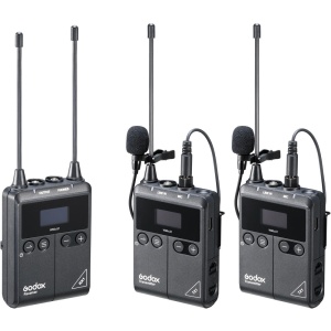 Godox WMicS1 Kit 2 sistem de microfon wireless UHF dual cu 2 emițătoare TX1 și 1 receptor RX1