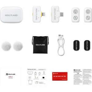Hollyland Lark A1 Combo, Sistem microfon wireless, 2 persoane, 2.4 GHz, culoare IVORY WHITE