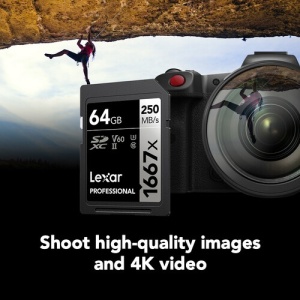 Lexar SDXC Pro , Card de memorie SD 64GB, 1667x, UHS-II, U3, R250/W120, V60