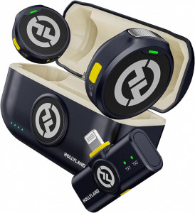 Microfon lavaliera wireless Hollyland Lark M2 Duo, versiune Lightning, 48KHz 24Bit, 300m raza actiune, Culoare Shine Charcoal