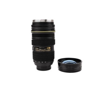 Pahar Termos în Forma Obiectivului Foto 24-70mm, Negru