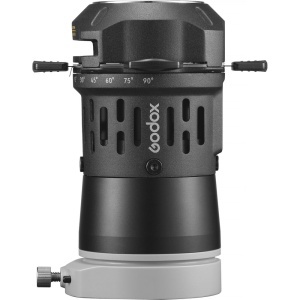 Proiector optic Godox FP-R cu lentilă interschimbabilă, montat pe un bliț round head