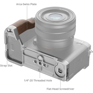 SmallRig 4796, Placa de montare L cu maner din lemn pentru Sony Alpha 7C II / Alpha 7CR