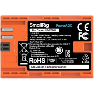 SmallRig 4968, Acumulator LP-E6NH 2400mAh reincarcabil cu USB-C, Orange
