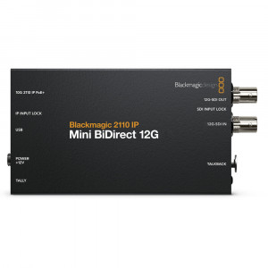 Convertor profesional bidirecțional Blackmagic Design 2110 IP Mini BiDirect 12G cu conexiuni 12G-SDI, port 10G Ethernet RJ45 si mufa talkback XLR 5 pini