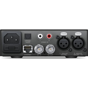 Convertor profesional Blackmagic Design Teranex Mini Audio to SDI 12G cu intrări audio XLR și RCA și panou cu mini switch-uri