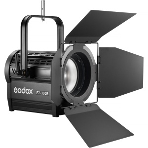 Godox F7-300R Full Color LED Fresnel Light vizual frontal cu barndoor montat
