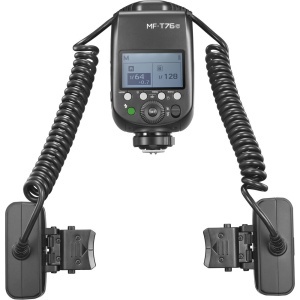 Blit macro twin TTL Godox MF-T76C pentru Canon montat pe aparat foto si lentila