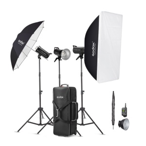 Godox SK300IIV-D, Kit 3 Blituri SK300II-V cu stative, softbox si umbrele