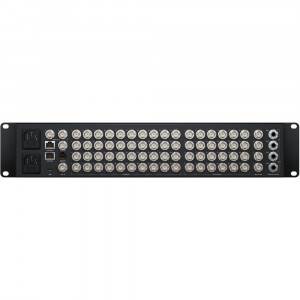 Mixer video live profesional Blackmagic Design ATEM 4 M/E Constellation 4K panou frontal cu ecran LCD butoane LED si conexiuni 12G-SDI spate