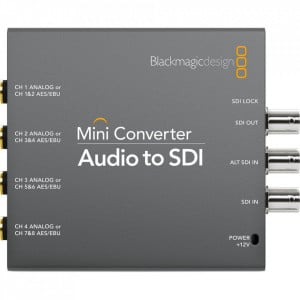 Convertor audio la SDI Blackmagic Design Mini Converter Audio to SDI cu intrari analogice jack 1/4 inch si conexiuni BNC SDI