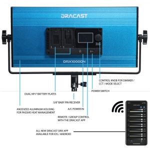 Dracast X Series LED1000, Panou LED Daylight, 43.2 x 20.5 cm, 70W