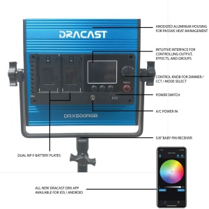 Dracast X Series LED500, Panou LED RGB, 20.3 x 20.3 cm, 35W